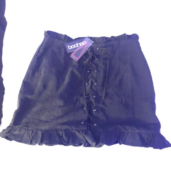 NWT BooHoo Black Ruffle Mini Skirt Size 12 - Picture 4 of 5